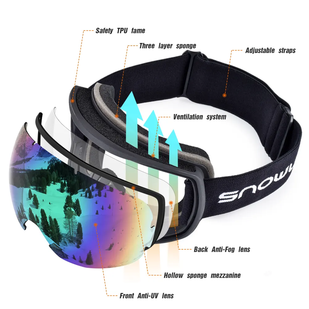 New double-layer anti-fog ski goggles, mountaineering men's
