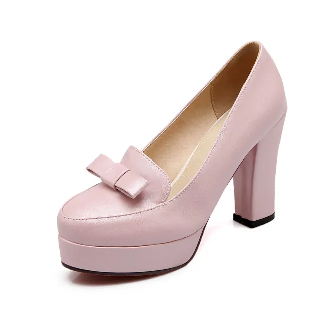 Bow thick super high heel platform shoes Pink - Shop at LoveMi