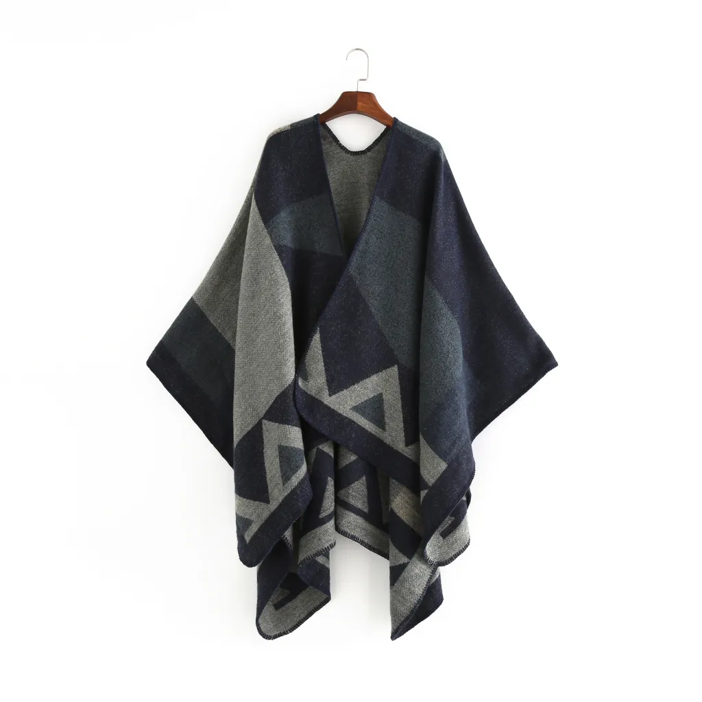 Geometric print shawl - Navy