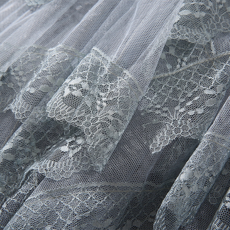 Medium Length Irregular Skirt Sequin Lace Mesh Long Sleeve Dress