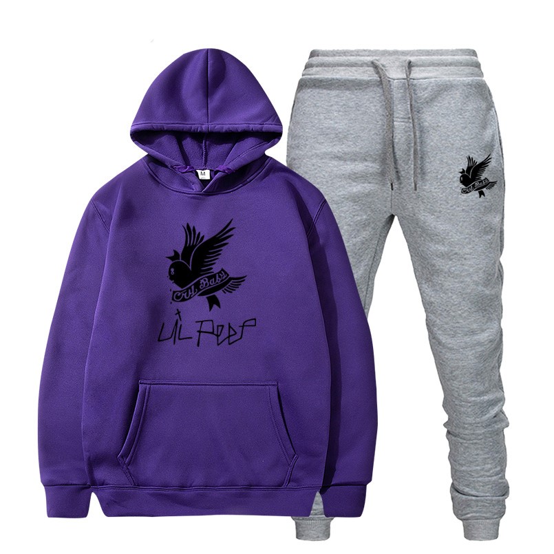 Printed hooded fleece sweater set