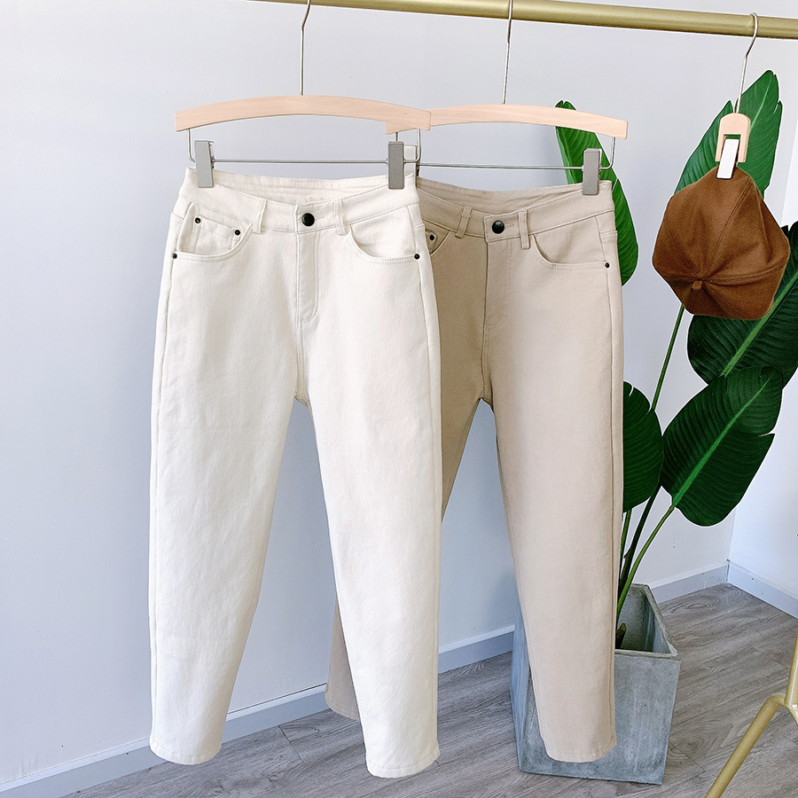 Straight-leg denim cotton pants