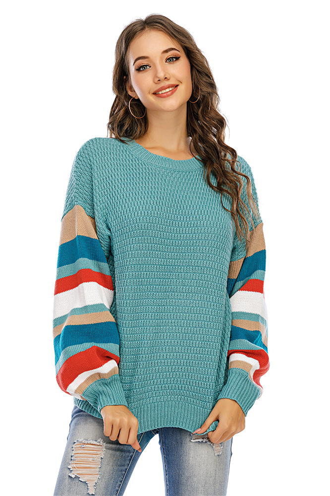 Knit sweater Amazon hot style stitching pullover sweater