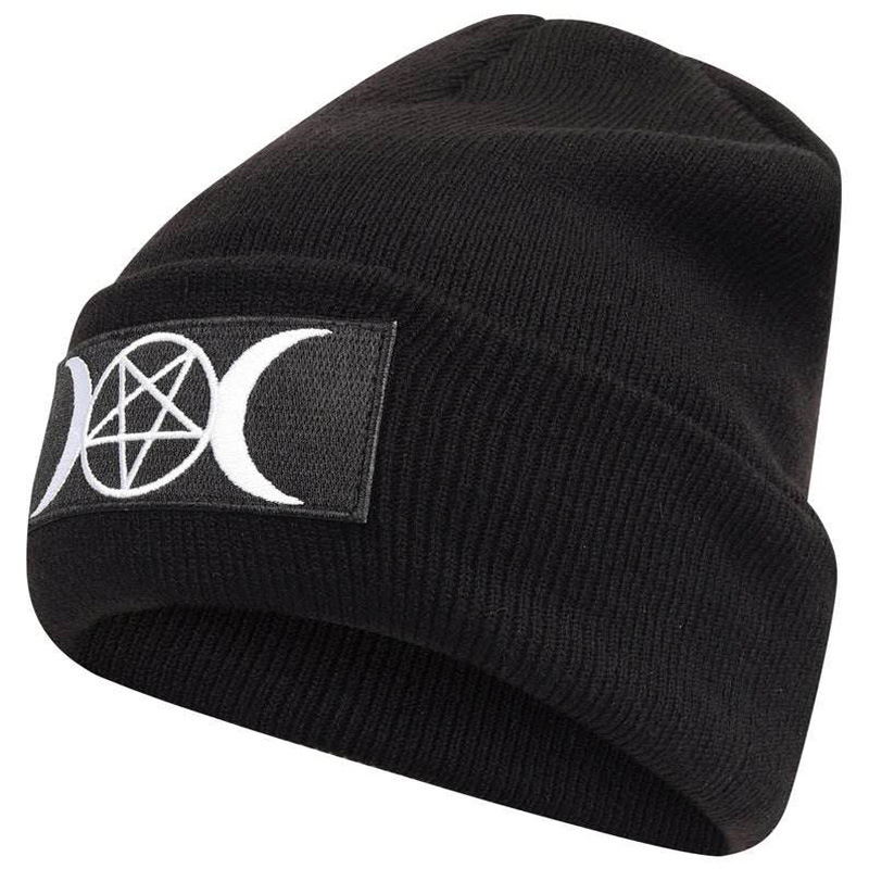 European and American Star Trend GOTH Beanie Embroidery Knitted Hat · Black-Adjustable