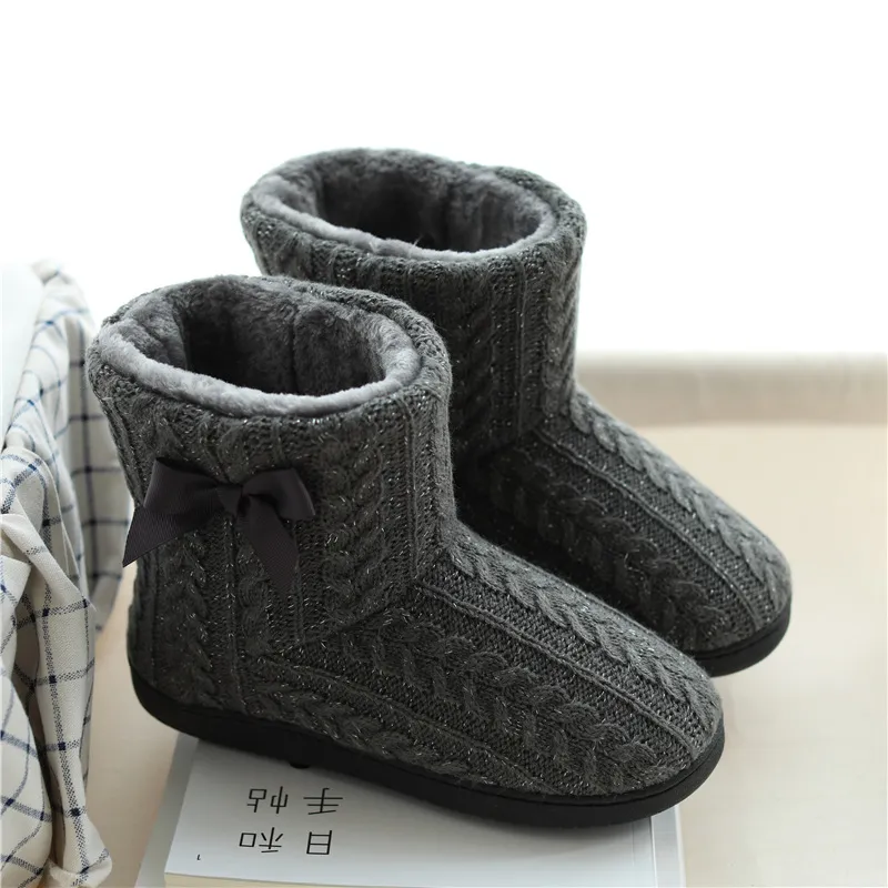 Cotton slippers women plus velvet inner bag with high-top boots - Grey