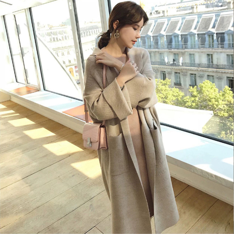 Long cardigan sweater coat with lazy lapel