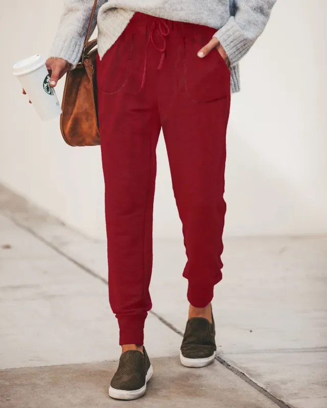 Drawstring casual pencil pants Wine Red - Shop at LoveMi