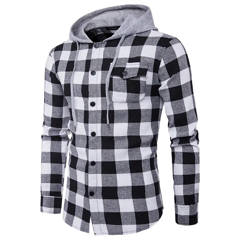 Men's hooded plaid shirt