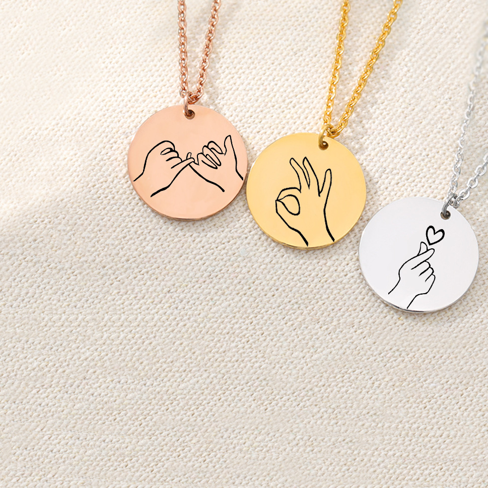 Stainless steel round sign language necklace