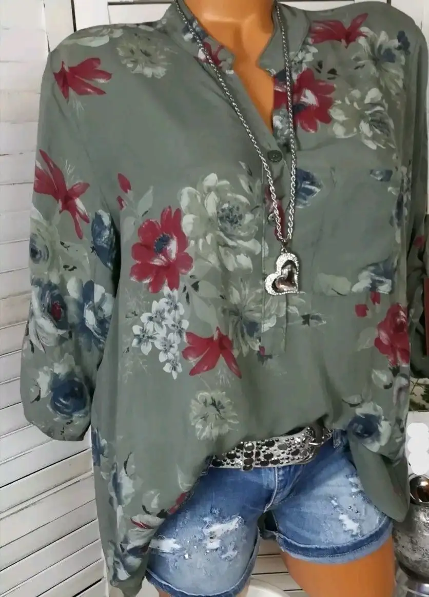 V-neck printed pullover long sleeve shirt