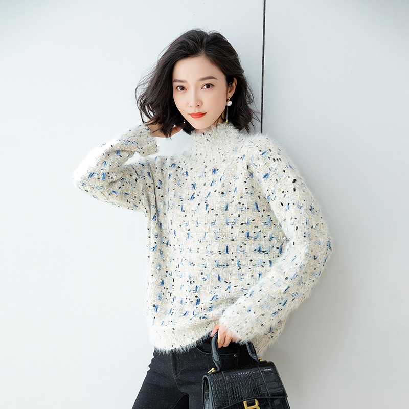 Contrast loose long-sleeved women's small fragrance blouse