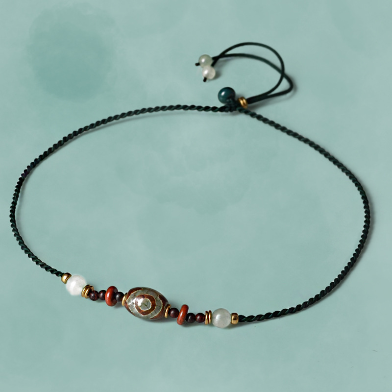 Ethnic Style  Clavicle Chain Dzi Bead Jewelry Short Necklace