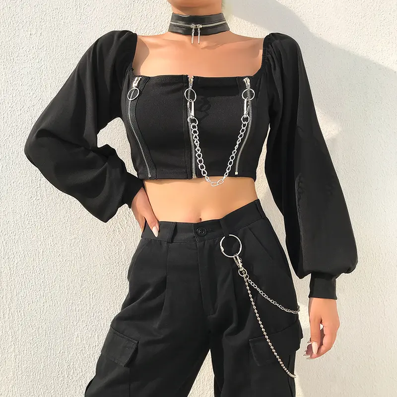 Square Collar Long Sleeve T-Shirt