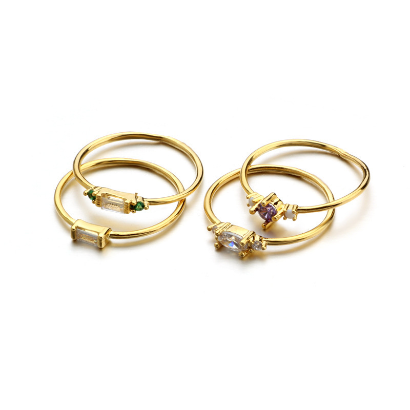 4 European and American simple inlaid zircon rings