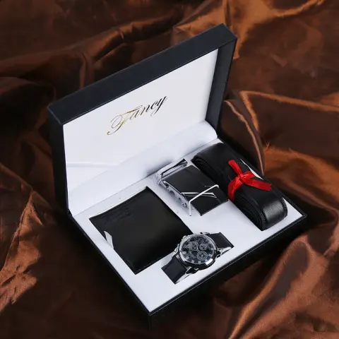 Men's Leather Automatic Buckle Belt Watch Gift Set