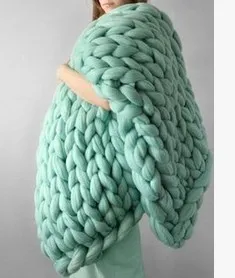 Hand Knitted Wool Blanket - Light Green