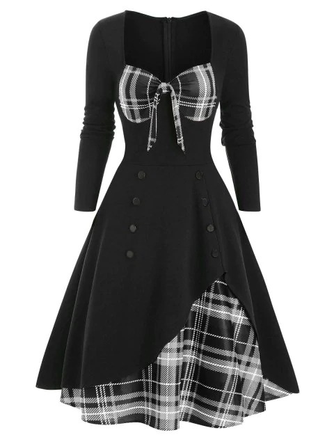 Spliced double-breasted dress