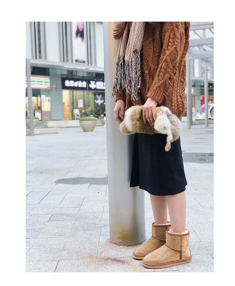 Female short boots with rhinestones and full snow boots