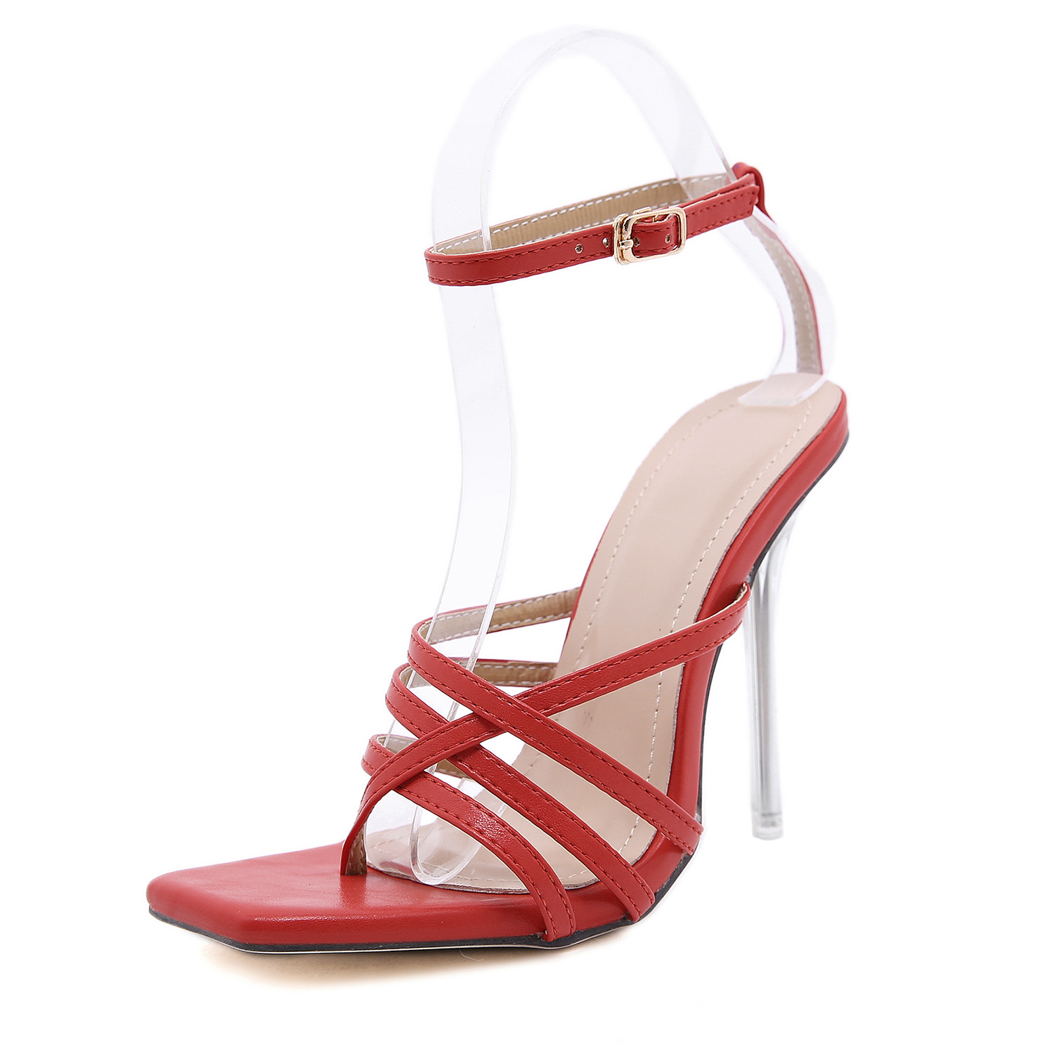 Sexy crystal transparent stiletto super high heel sandals Red - Shop at LoveMi