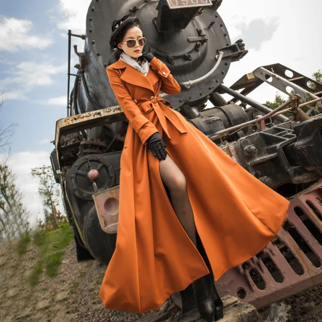 Slim slimming caramel color plus size long trench coat Caramel Colour - Shop at LoveMi