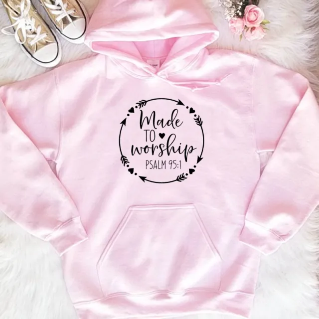 New Made To Worship Letter Casual Hooded Sweater Pink Black - Shop at LoveMi