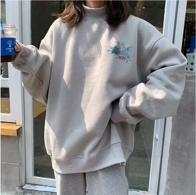 New Autumn and Winter Korean Style Loose Plus Fleece Sweater Grey - Shop at LoveMi