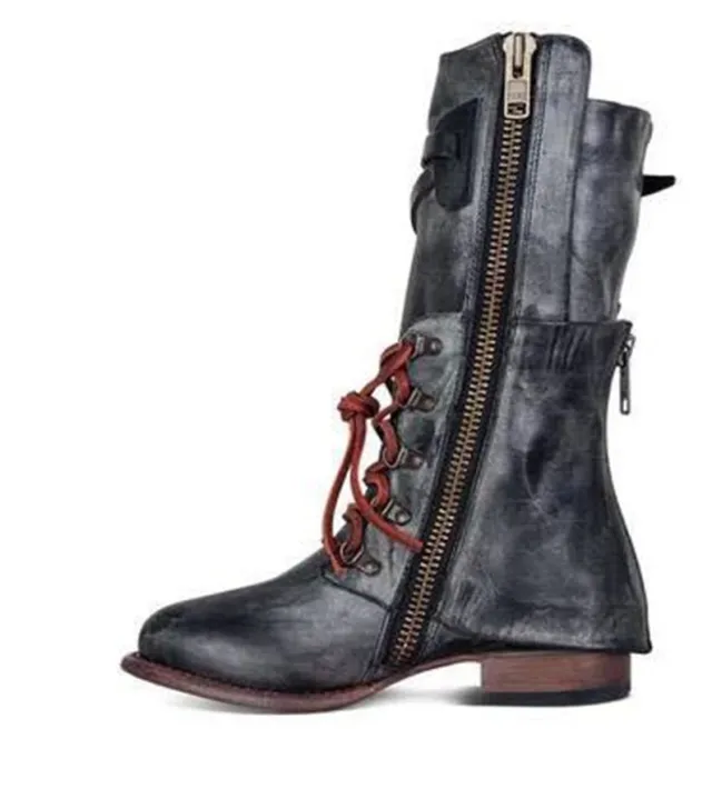 Square heel low heel mid tube knight boots women 40 43 Black - Shop at LoveMi