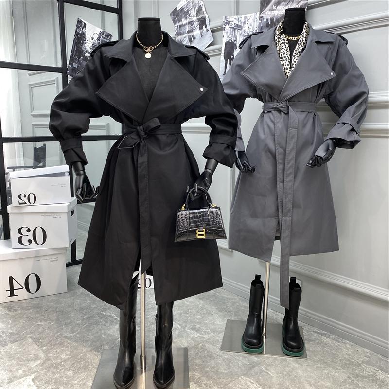 Loose windbreaker jacket British style texture all-match over-the-knee coat