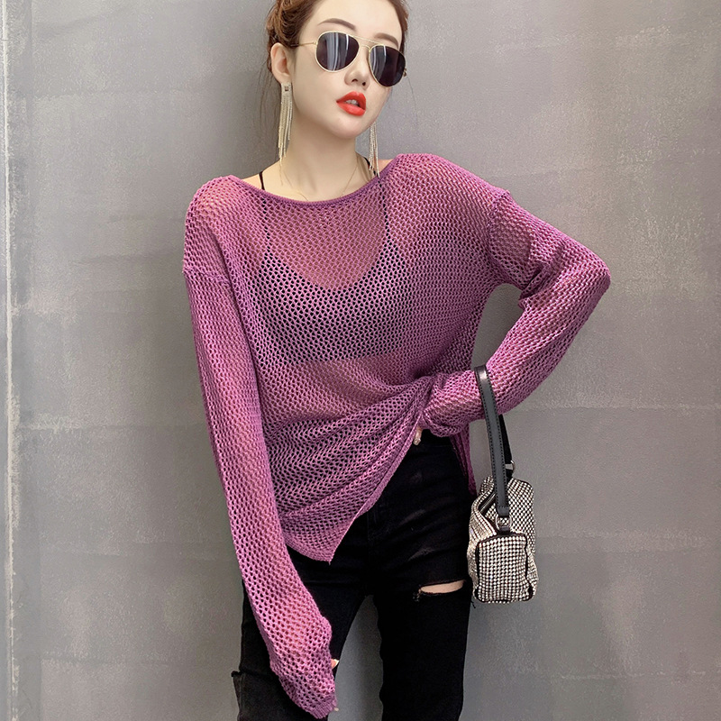 Women's Knit Sweater Hollow Thin Section Loose Sexy Outer Wear Long Sleeves