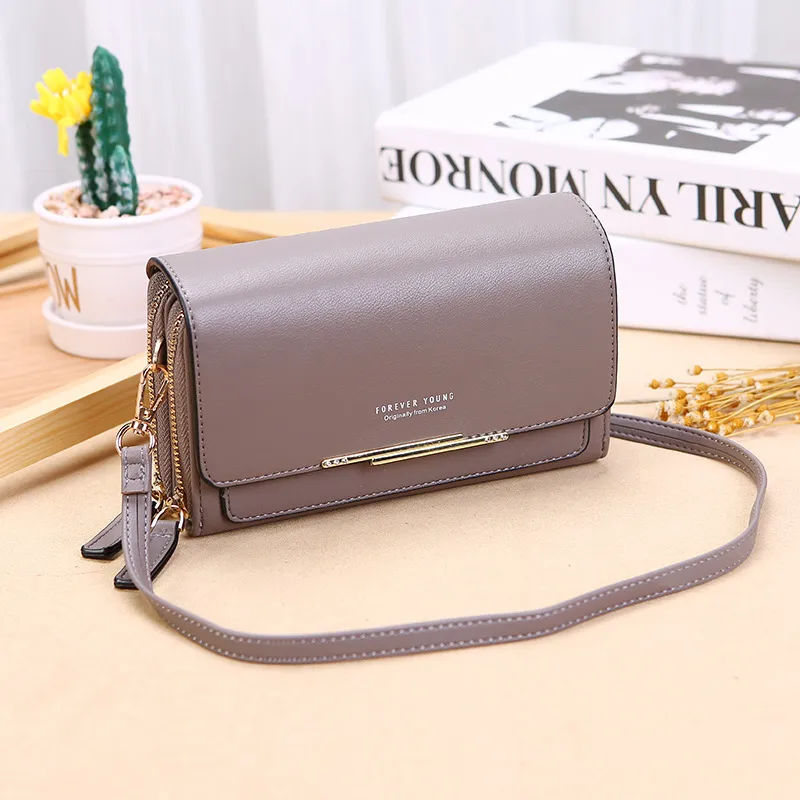 Mobile Phone Bag Women's Long Wallet Large Capacity Multifunctional Shoulder Crossbody Bags - Grey