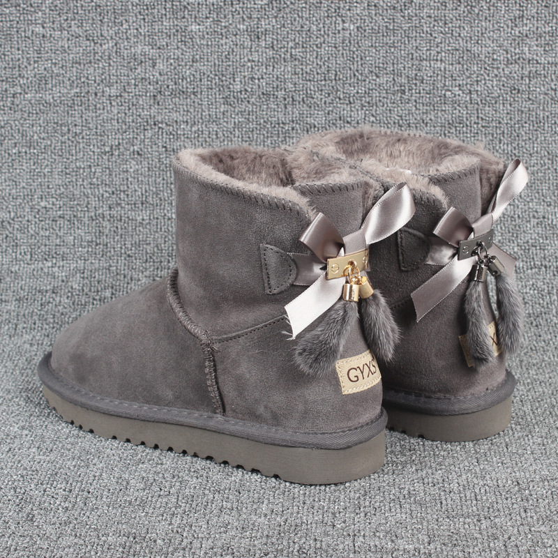 Low Tube Mink Fur Women's Plus Size Couple Boots