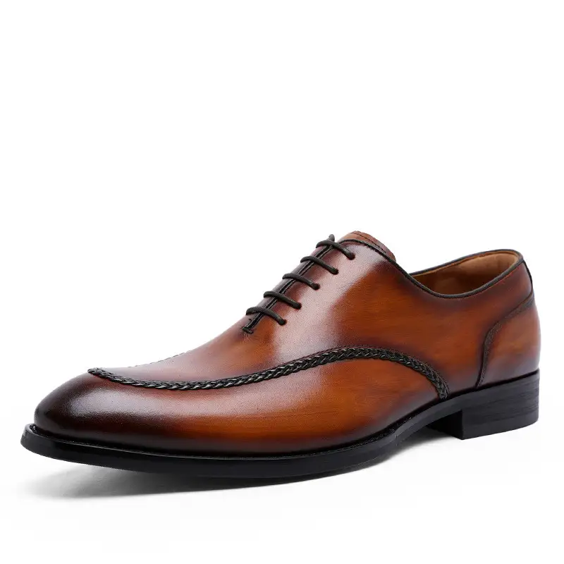 Top Layer Cowhide Rubber Compound Sole Lace-Up Shoes