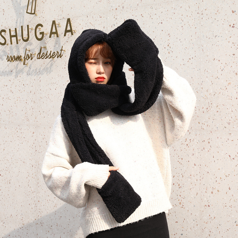 Double layer thick Plush wool scarf, hat and glove