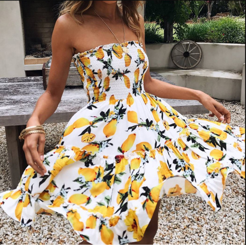 Printed wrap breast dress