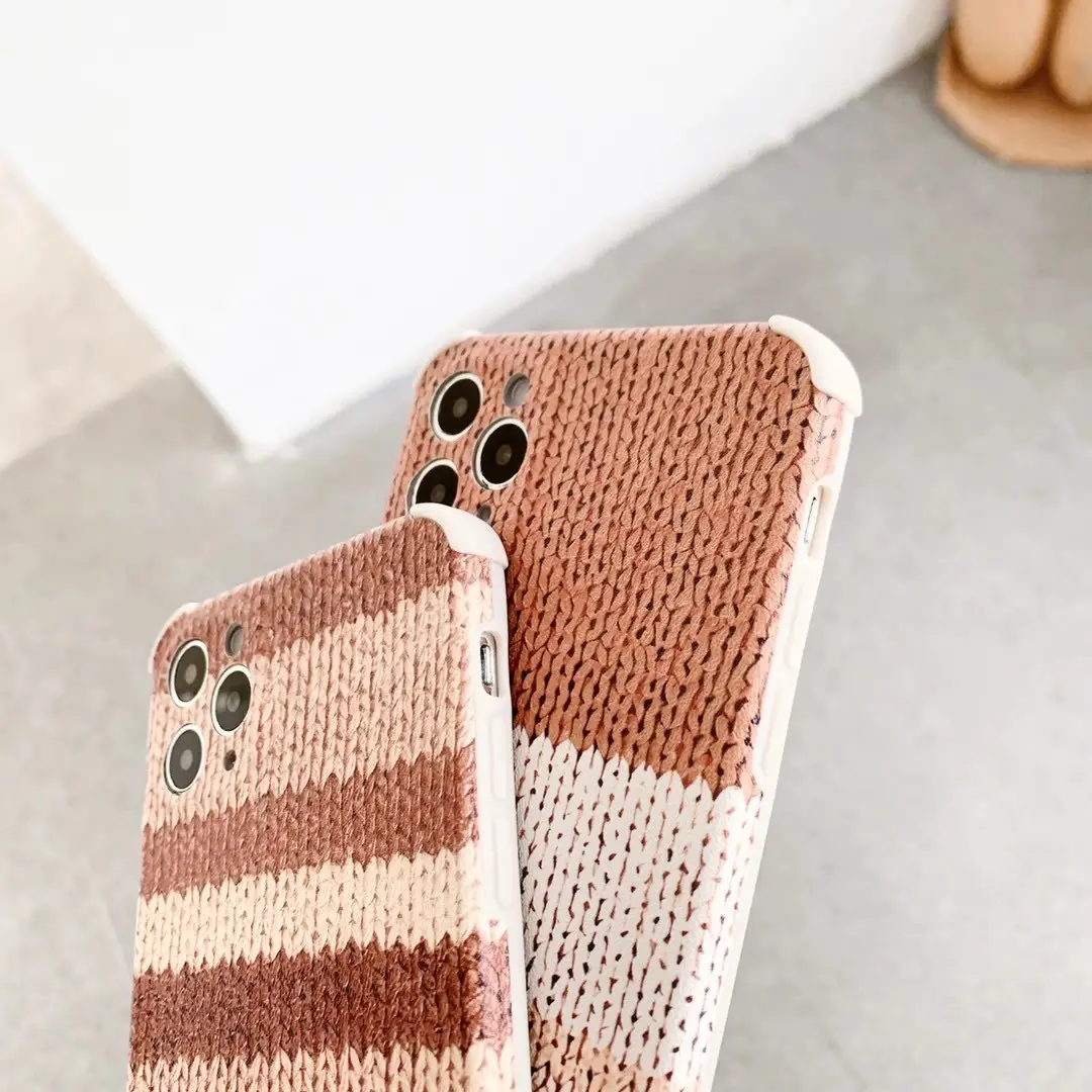 Stitching color silk plush phone case