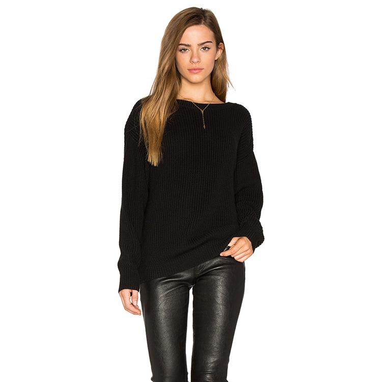 Ladies round neck back long sleeve sweater