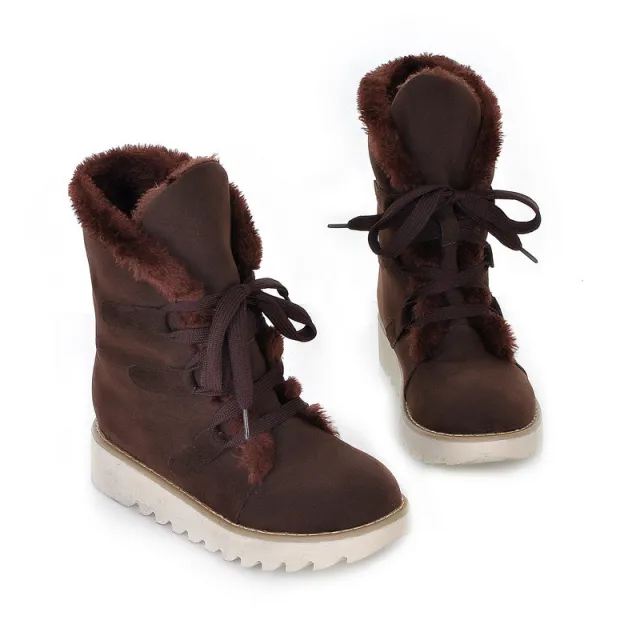 Warm Snow Boots Lace up Ankle Boots Brown - Shop at LoveMi
