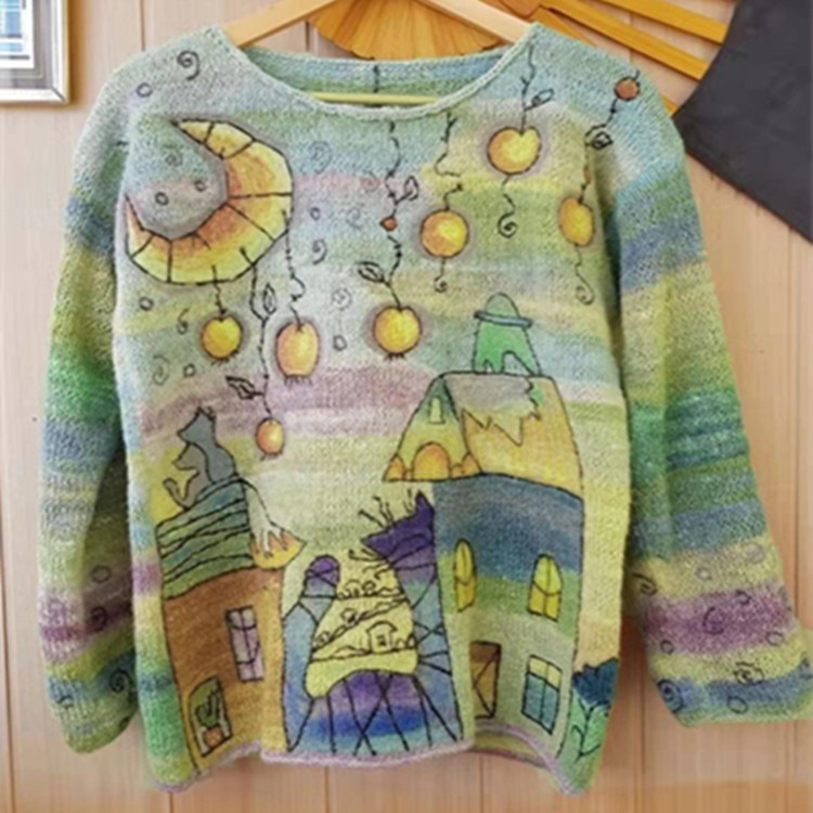 Fall new large size loose print women's T-shirt long sleeves