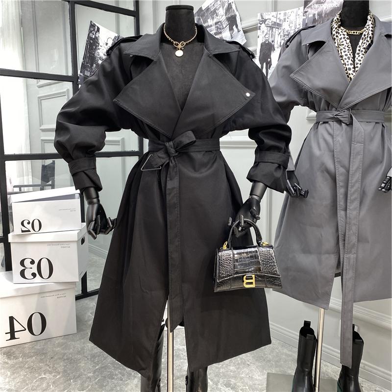 Loose windbreaker jacket British style texture all match over the knee coat Black - Shop at LoveMi