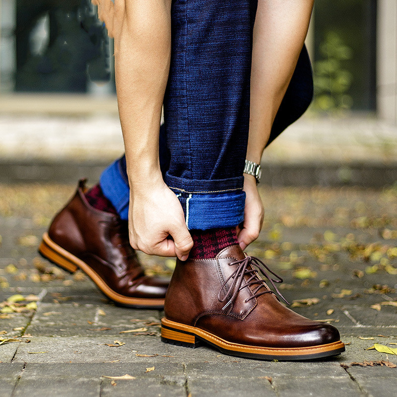 New men's high Top Short Boots Men's Shoes Round Toe Martin Boots