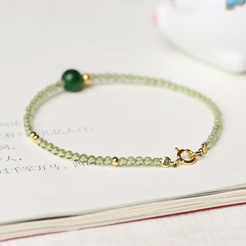 14K Gold Pearl Very Fine  Green Bracelet Women