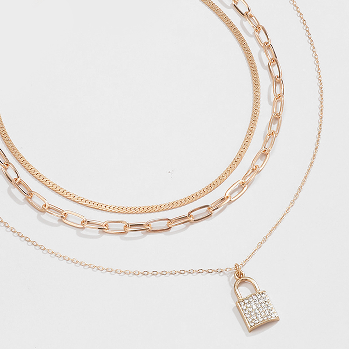 Punk metal snake bone chain lock necklace