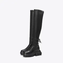 Thick-Soled Over-The-Knee Women's Stretch Boots - Single Layer-37 - View 1