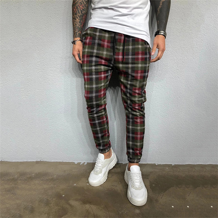 Men's leisure sports 3D printed Plaid trousers