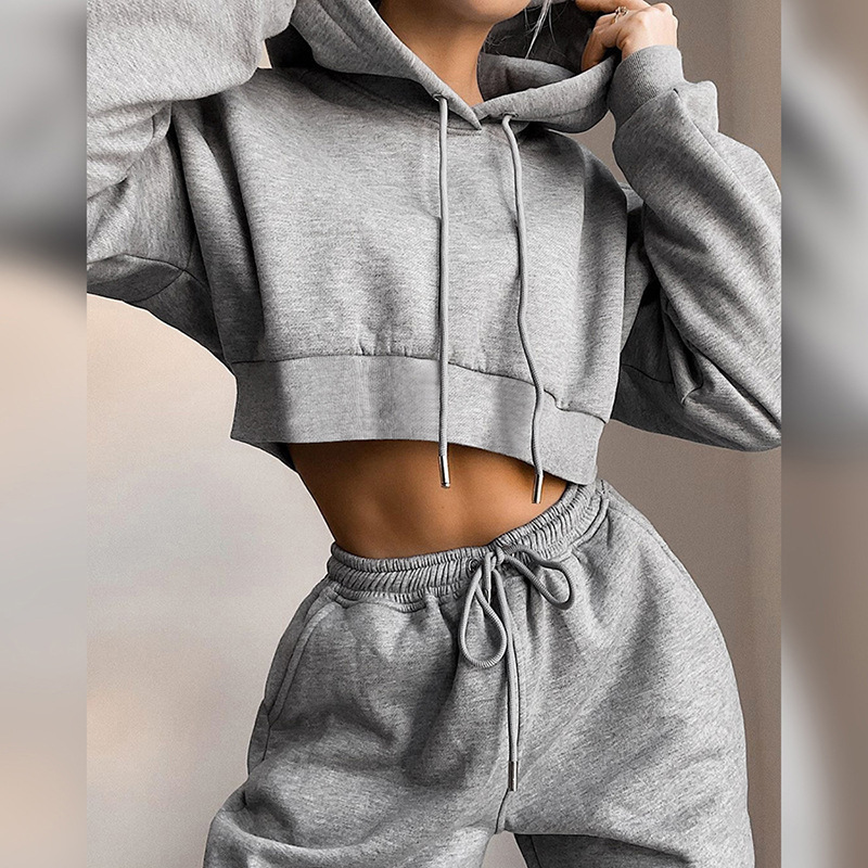 Hooded sweater high waist casual suit
