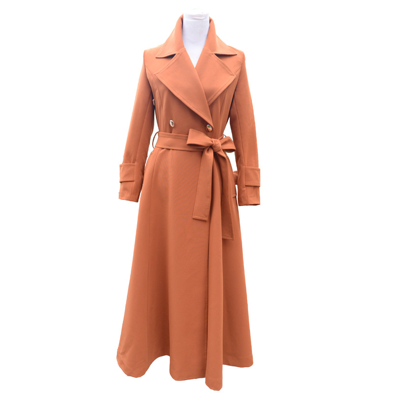 Slim slimming caramel color plus size long trench coat