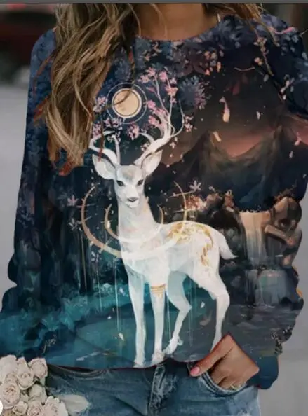 Popular women's landscape print long sleeved T shirt top Color 3Xl - Shop at LoveMi