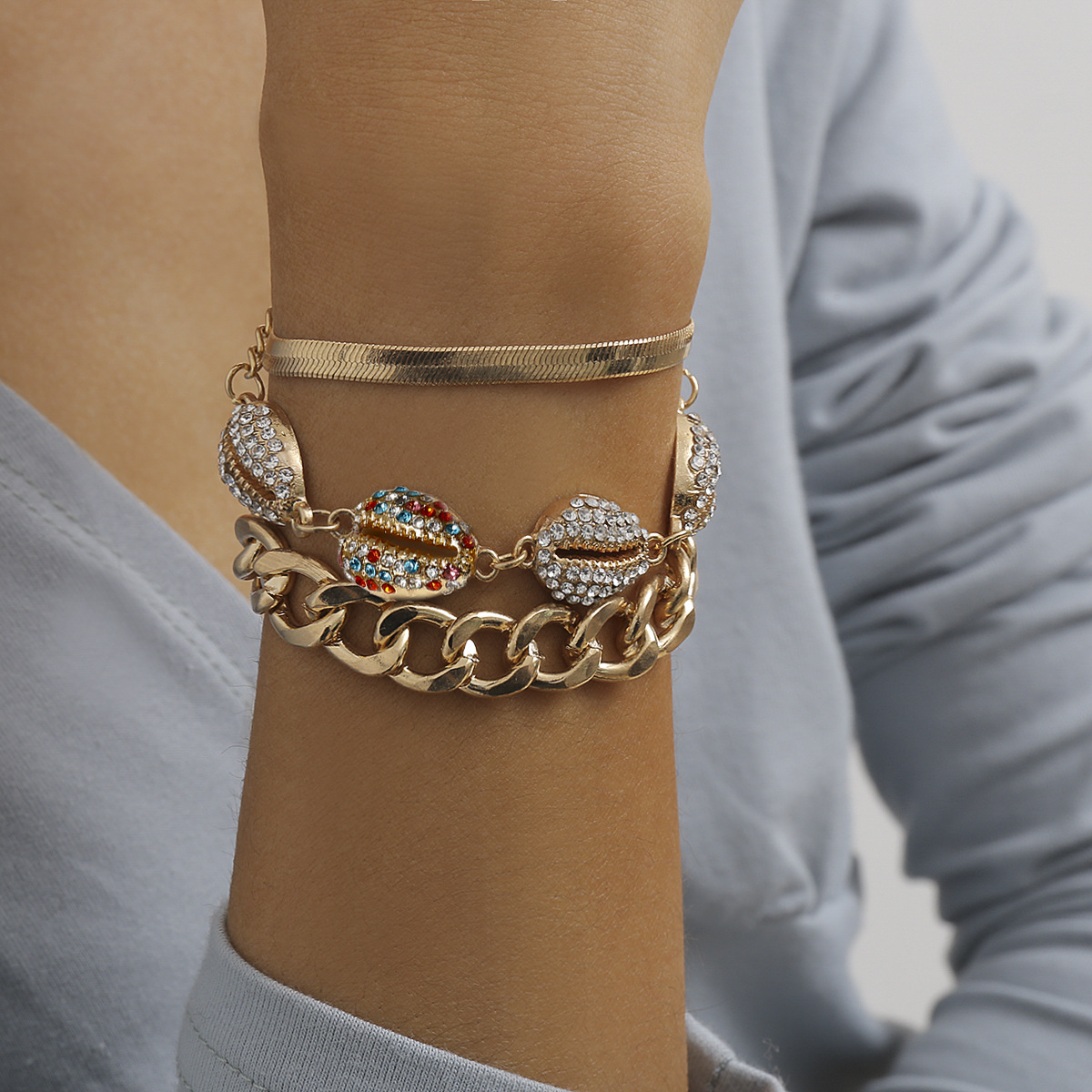 Shell micro-inlaid colorful rhinestone bracelet
