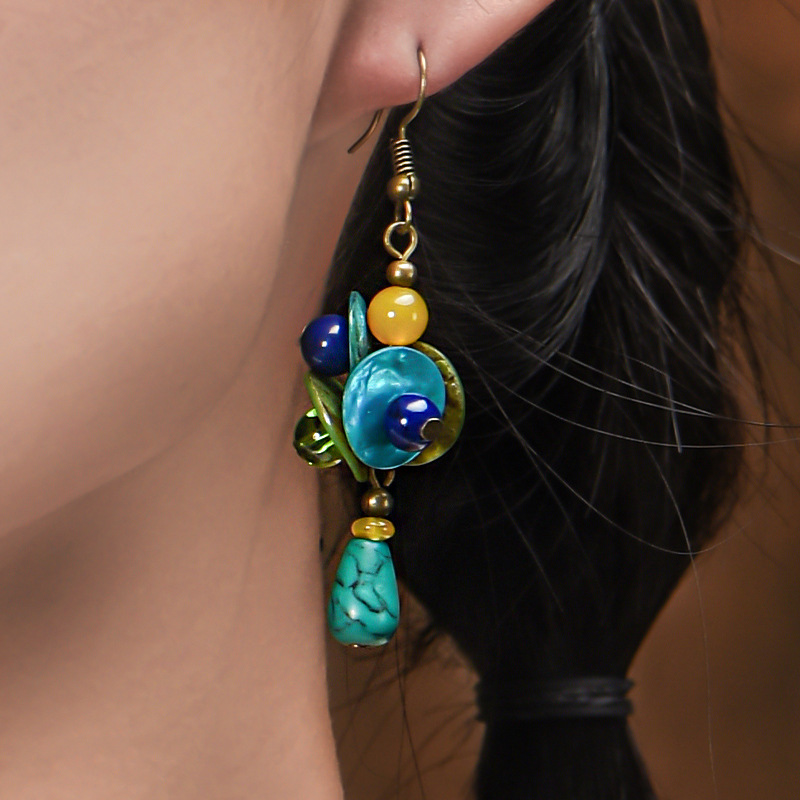 Ethnic Style Earrings Color Shell Piece Temperament Ancient Style