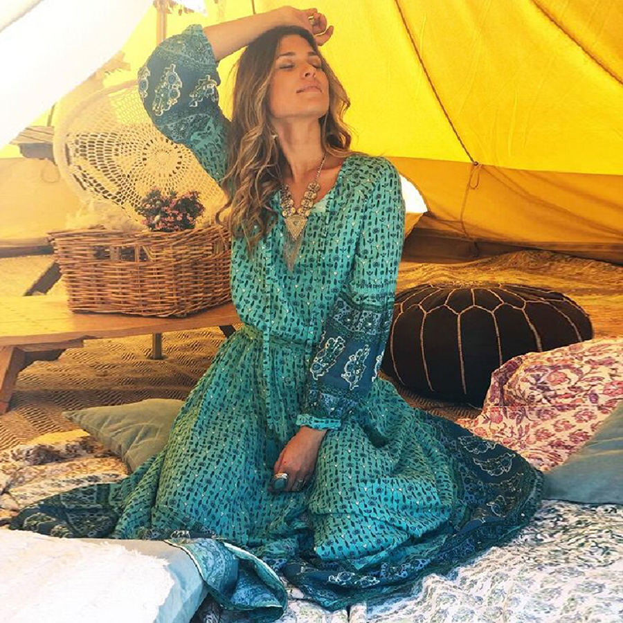 Printed lace long sleeve dress